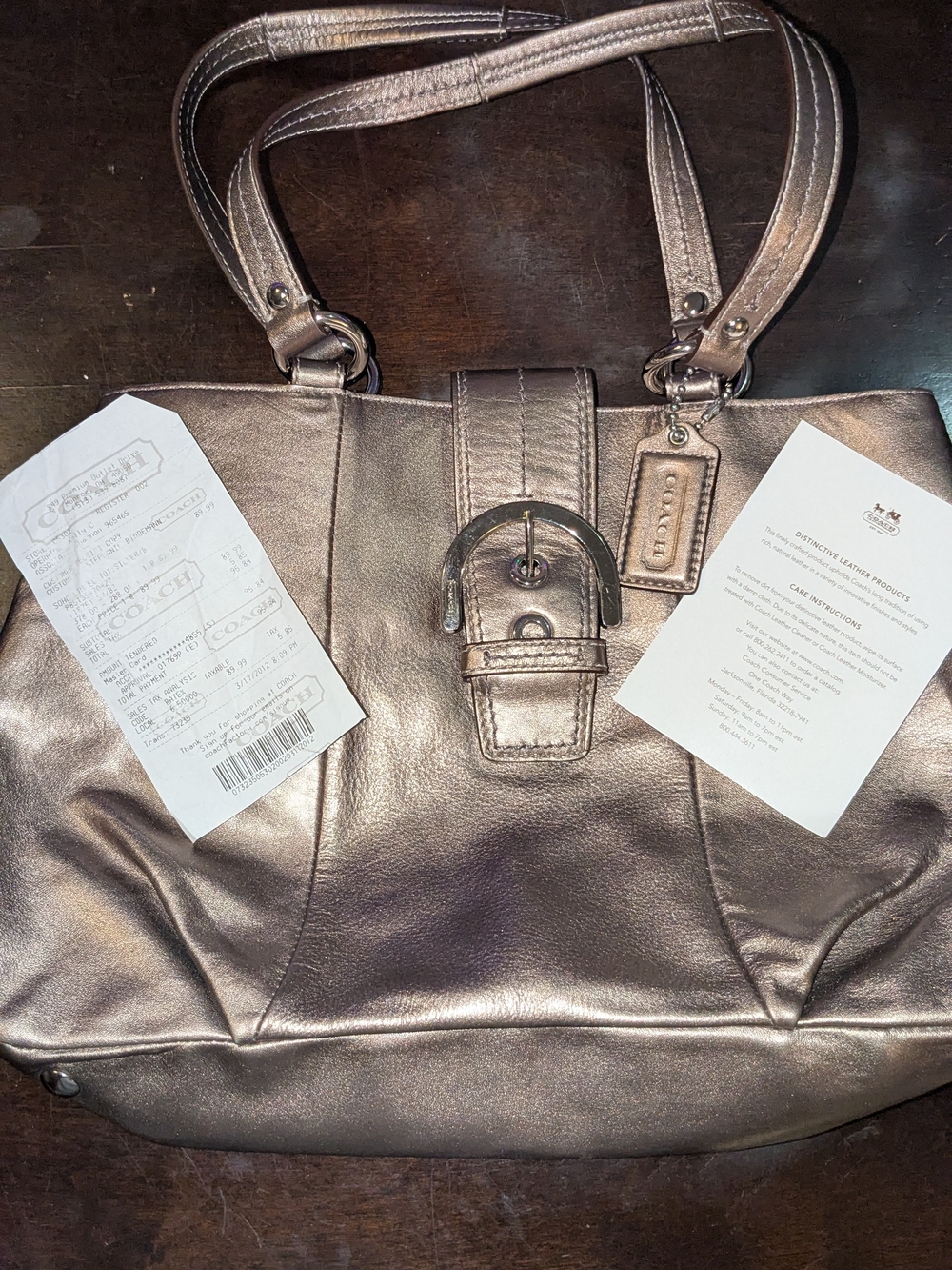 Coach Y2K Soho Metallic Leather Buckle Tote - Gold With Beautiful Purple Lining